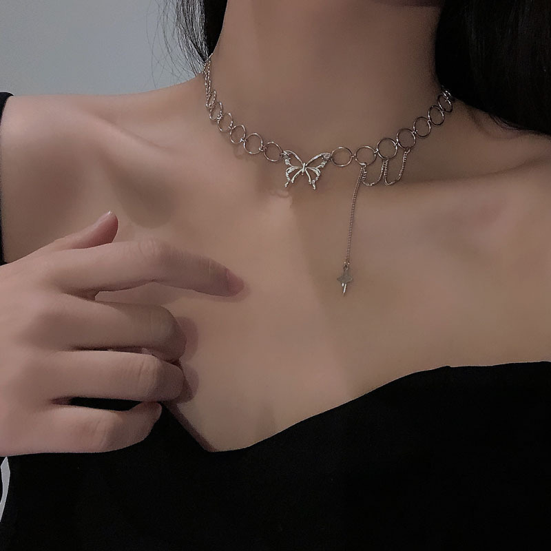 Hollow-out Niche Design Sense Bow Sexual Style Clavicle Chain ins Hip-hop Elegant Simple Necklace for Women