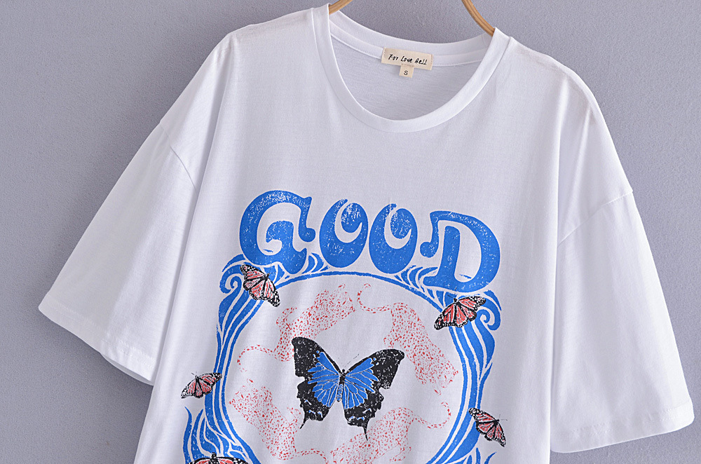 Printing Short-Sleeved Roun Neck Loose T-Shirt NSAM114493