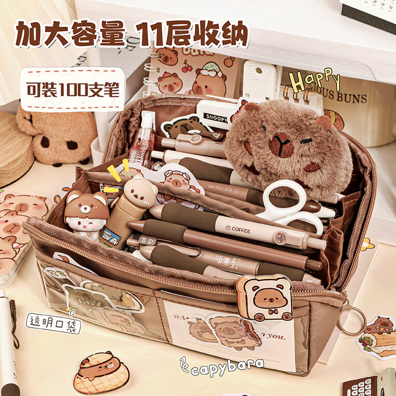 Kapibara bolsas de lápiz transparentes almohadas caja de papelería de gran capacidad inswind nicho estudiantes de escuela primaria caja de lápiz de alto valor facial