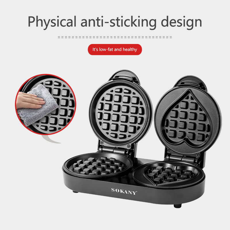 Export Double-Plate Waffle Maker for Home Use, Round and Heart-Shaped Mini Baking Machine, Bread Maker, Sandwich Maker 850 Sokany
