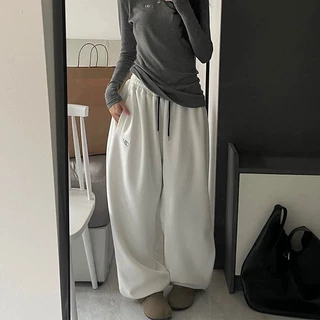 秋季时尚简约显瘦慵懒运动裤子新品阔腿卫裤女高腰直筒宽松休闲裤