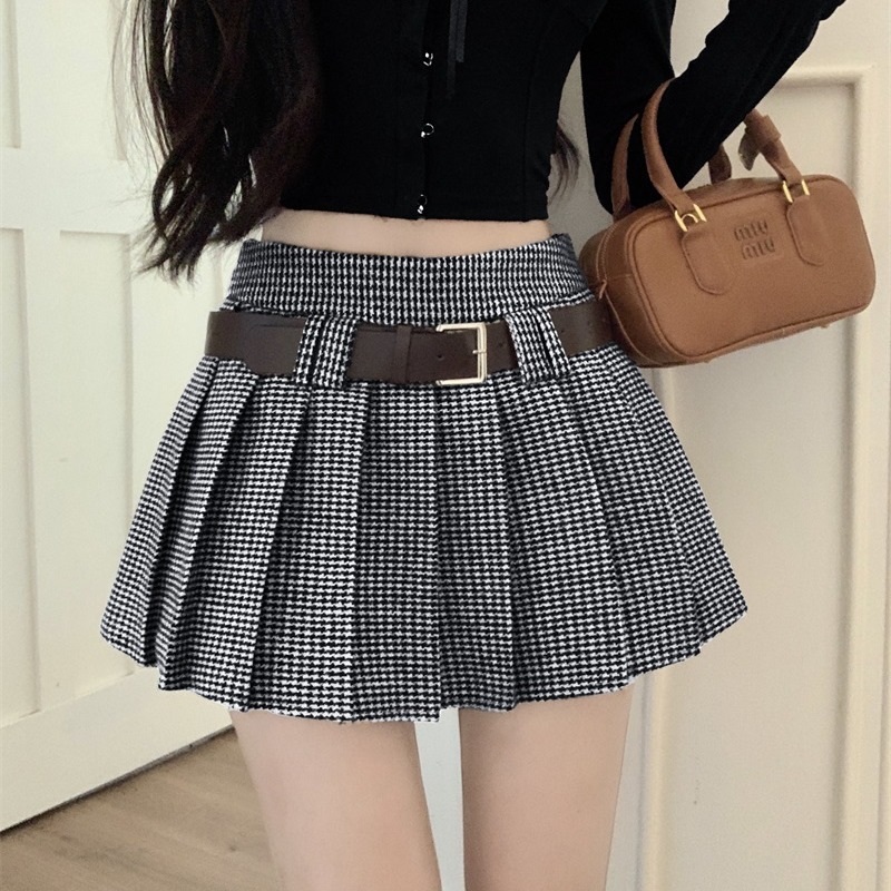 实拍！实价不减！百裙半身裙复古格子短裙辣妹字高腰半裙