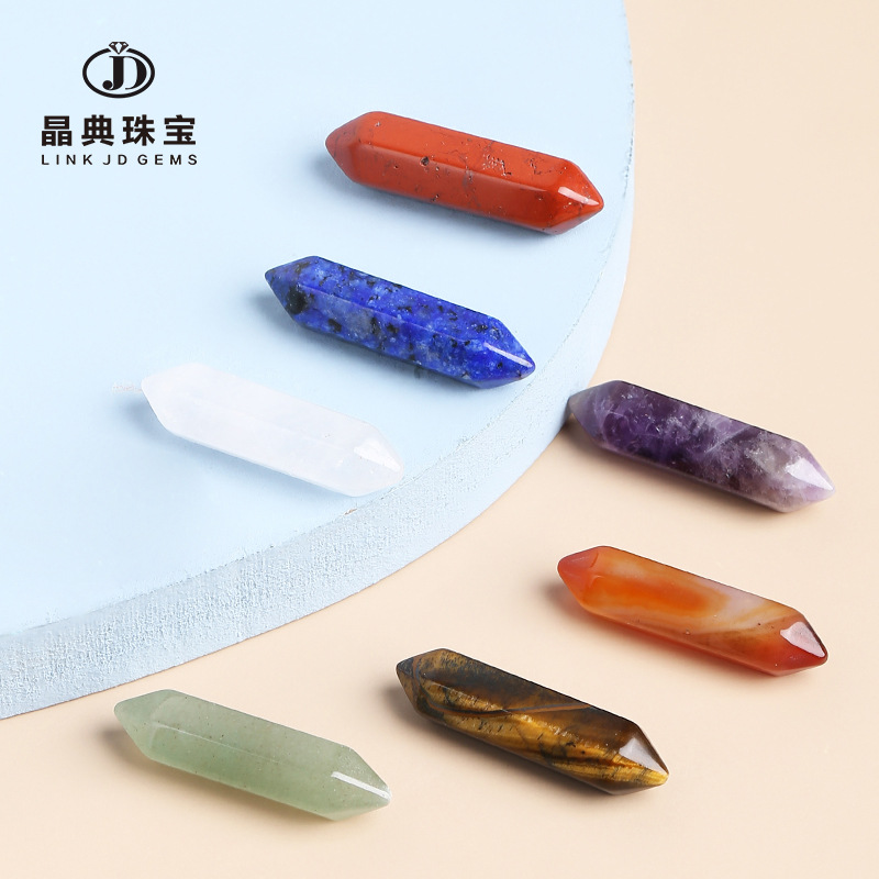 跨境热销天然石水晶六角柱子弹头双尖六棱柱原石打磨瑜伽石饰品