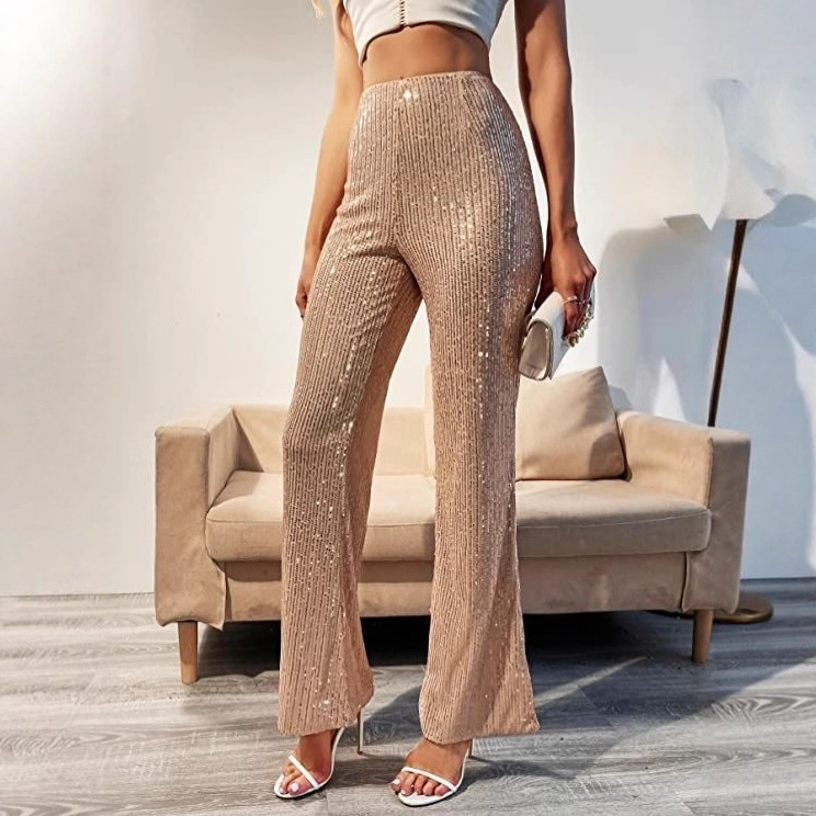 Cross-Border Foreign Trade Fashionable Sexy Women's High-Waisted Sequin Casual Flared Pants