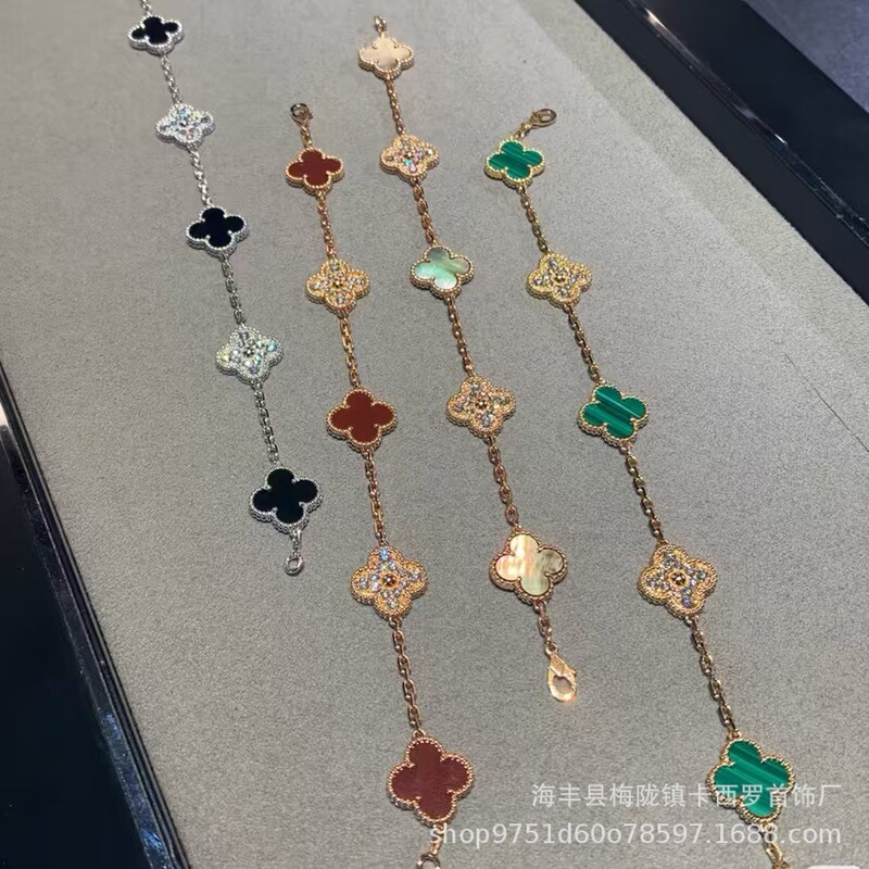 Van Gogh's New Four-Leaf Clover Five-Flower Bracelet for Women, High-End Version with Natural Agate, Thickly Plated with 18K Rose Gold, Finely Crafted Accessory