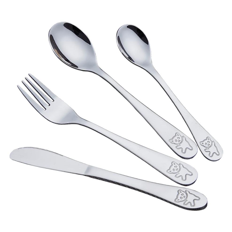 Suministro directo de fábrica Jieyang cuchillo de vajilla de acero inoxidable, tenedor y cuchara 24 piezas lindo oso para niños cuchillo de comida occidental y traje de tenedor