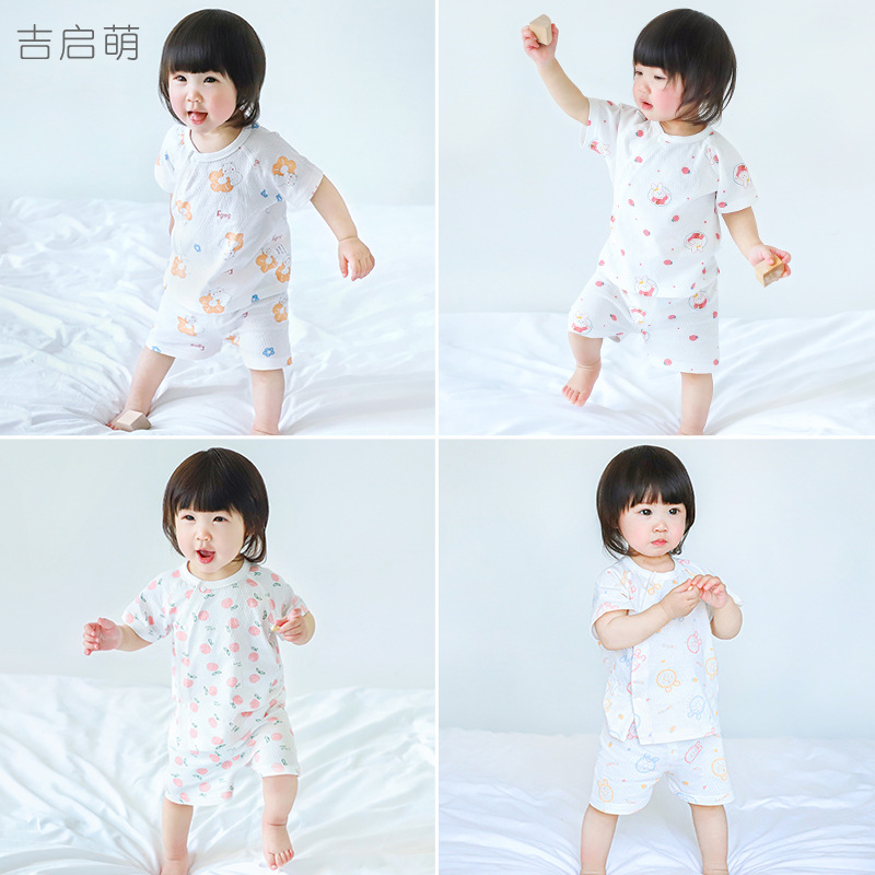 Set de mangas cortas para bebés de verano, algodón delgado de dos piezas para niños, niñas y niños pequeños, ropa de verano para bebés