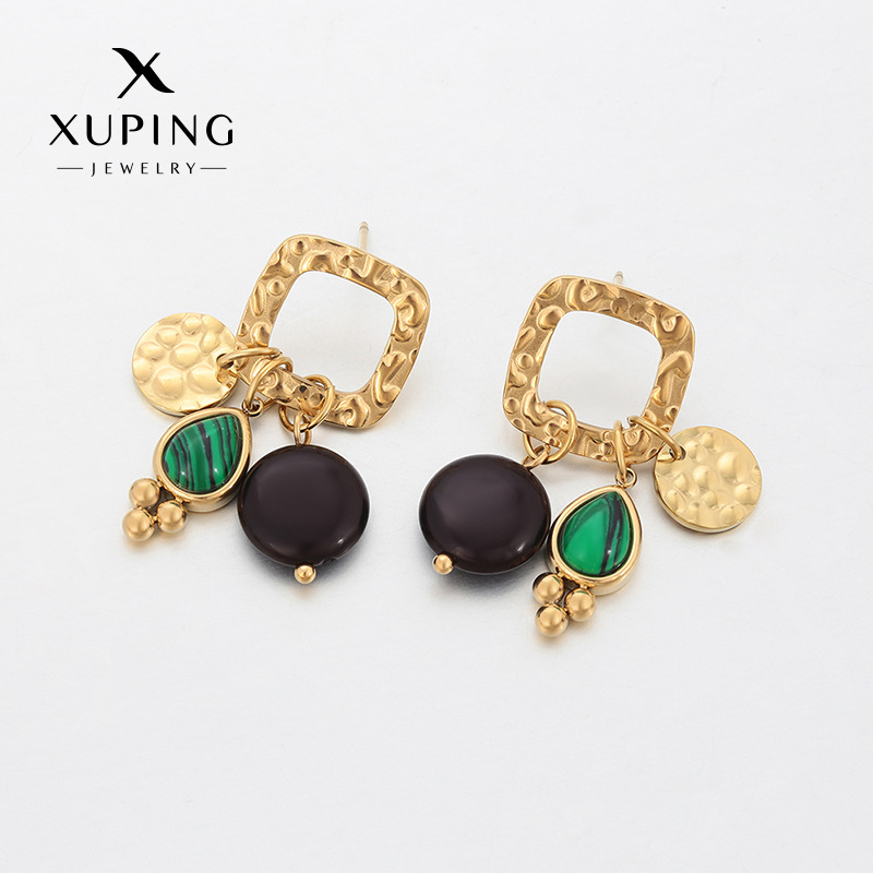 Xuping nicho personalidad viento de acero inoxidable 14k aretes geométricos pernos cuadrados círculos bordillos aretes al por mayor mujeres