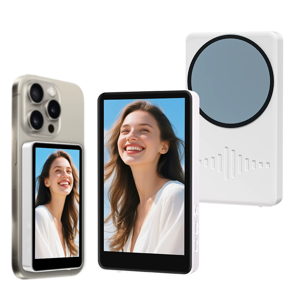 Magnetic Selfie Display with Fill Light, Mobile Vlog Mirror for Phone, Bluetooth Remote & Patterns