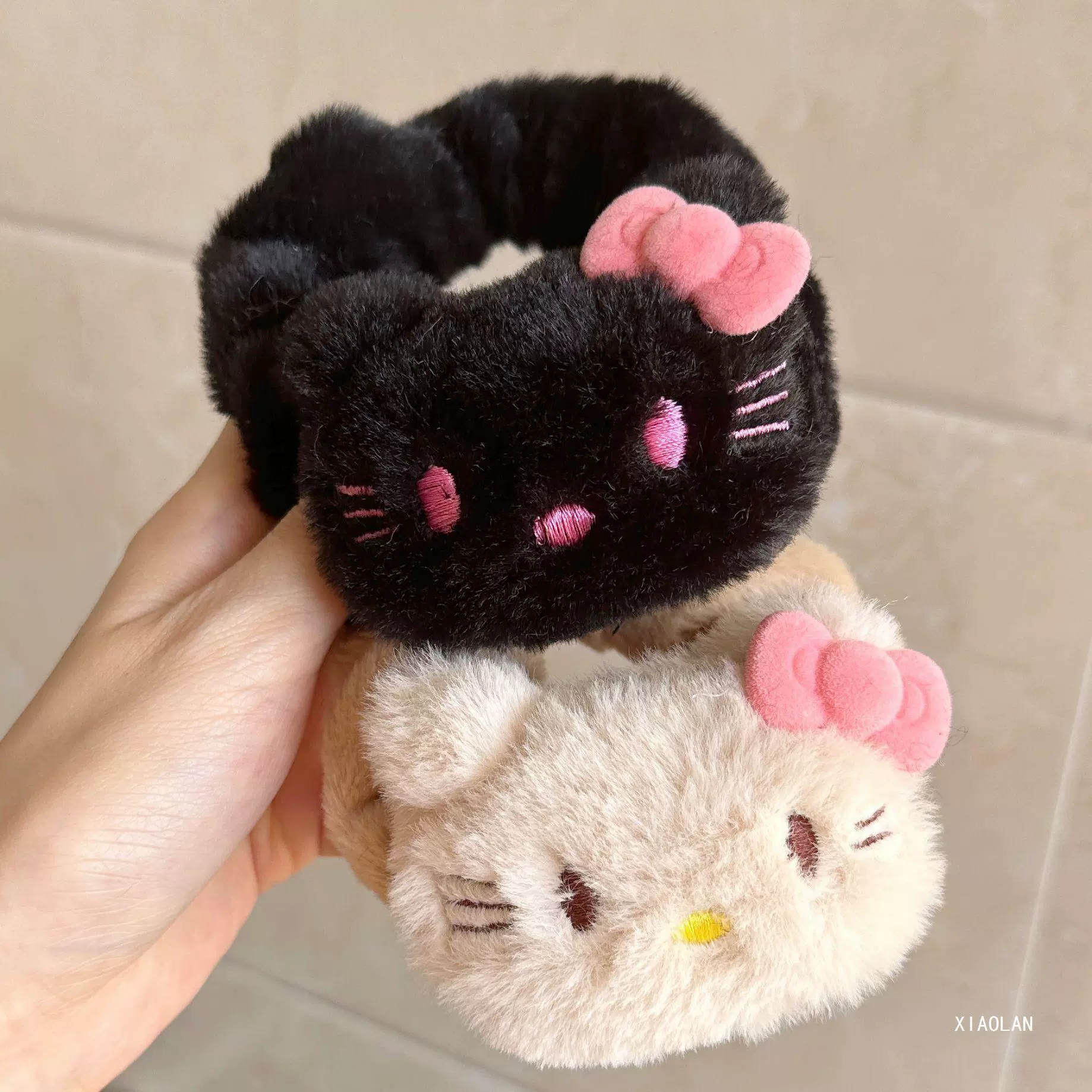 Черный кофе пушистый KT кот большая кишка волос круги осенью и зимой плюшевые волосы круги Студентка сладкая девочка сердце резиновая голова верёвка украшение