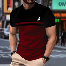 2025新款欧美跨境亚马逊时尚休闲撞色男士短袖T恤一件批发潮牌