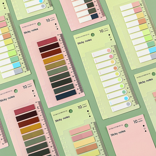 Morandi color sticky note student mark tearable classification index sticker color PET fluorescent note strip N times sticker