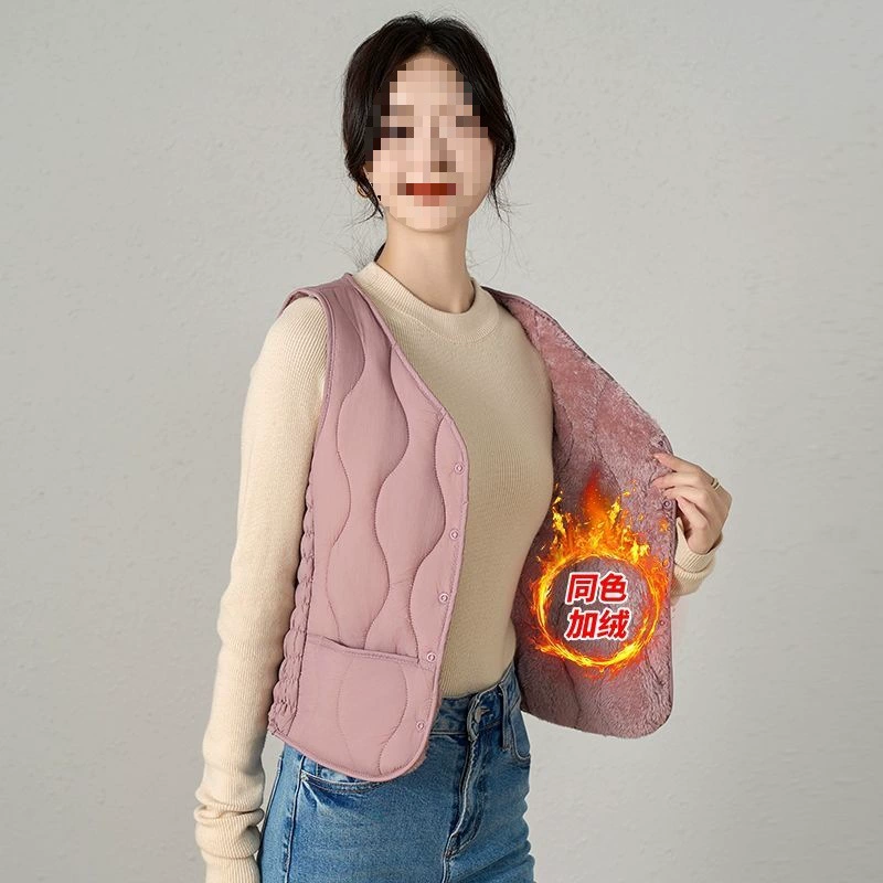 Пуховый хлопковый жилет женский 2024 новый иностранный газ плюс бархат толстый и стройный короткий теплый V-образный вырез с диким жилетом