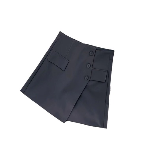 Iris Regular High-Waist Shorts Skirt for Women Spring and Autumn 2025 Korean Version Button Embellishment A-Line Wide Leg Skirt Pants