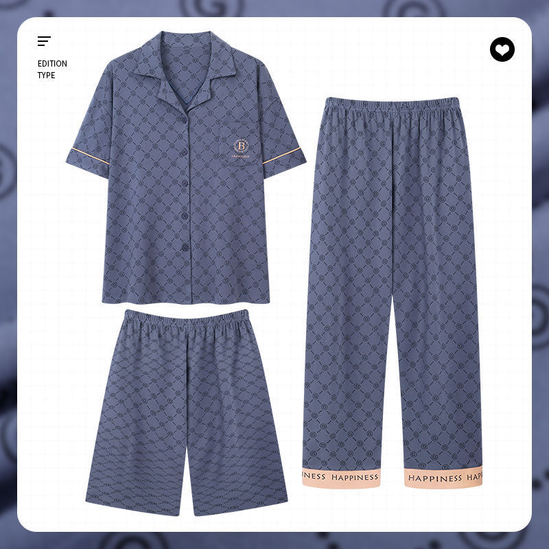 Pijamas 100% algodón de los hombres de verano Pantalones cortos de manga corta de los hombres delgados verano más tamaño homewear traje de tres piezas