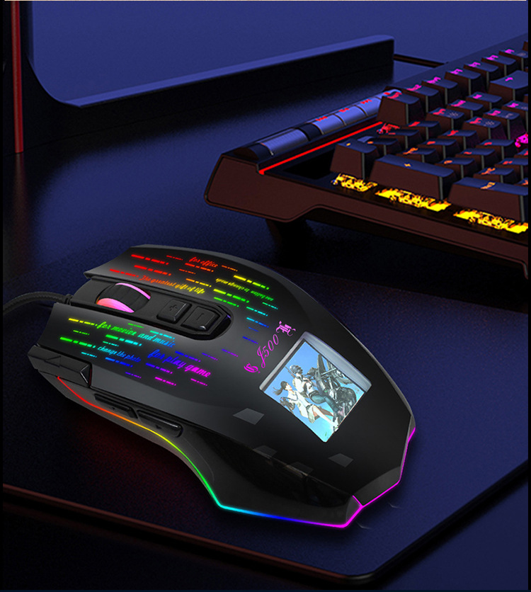 Ecran LCD HD, mouse pentru jocuri, import 12 imagini, RGB strălucitor, USB cu fir, macro programabil, 10000 dpi_voghion.com