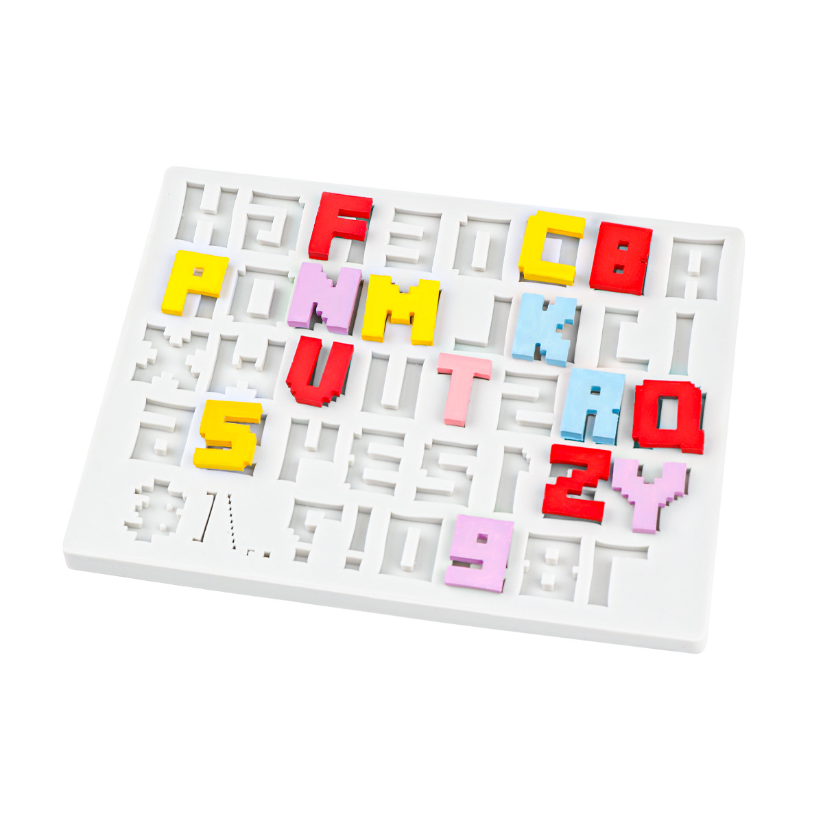 Molde de letras de estilo de píxeles de letras mayúsculas rusas Molde de yeso de bricolaje Molde de silicona para decoración de pastel de chocolate con fondant