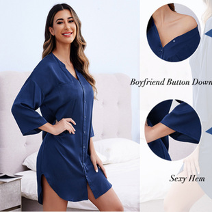 Summer Sexy and Sweet Thin Boyfriend Style Shirt Long Home Clothes Spring and Autumn Private Room Pajamas Lazy Home