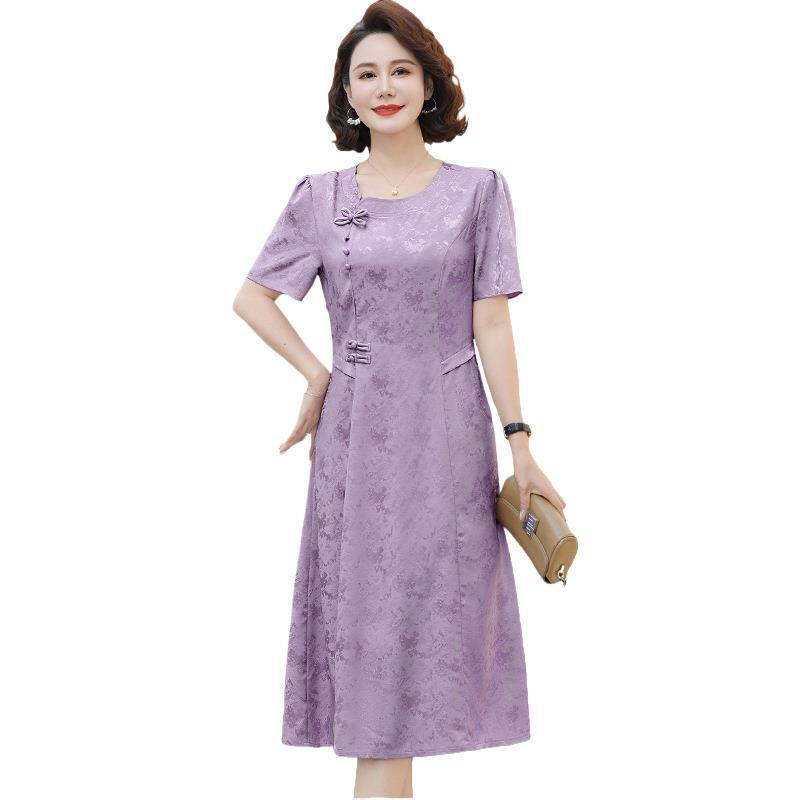 Middle-aged and Elderly Women's New Mother's Clothes Mid-length dress Summer New Slim-fit Elegant Tight Waist National Style Wedding Dress