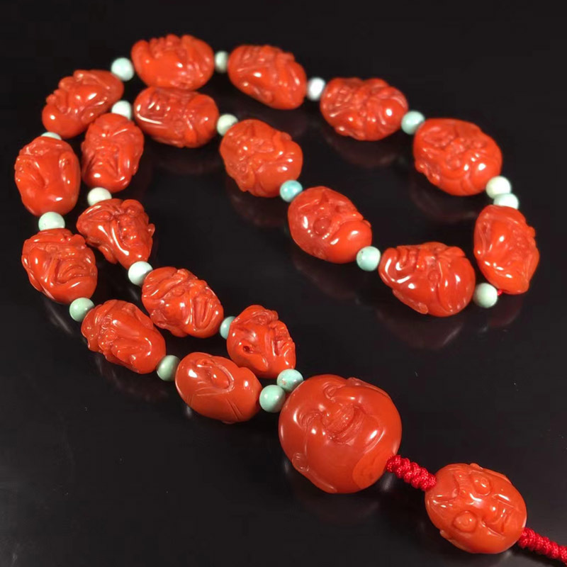凉山川料南红十八罗汉手持手串满肉火焰纹颜色红润文玩DIY饰品