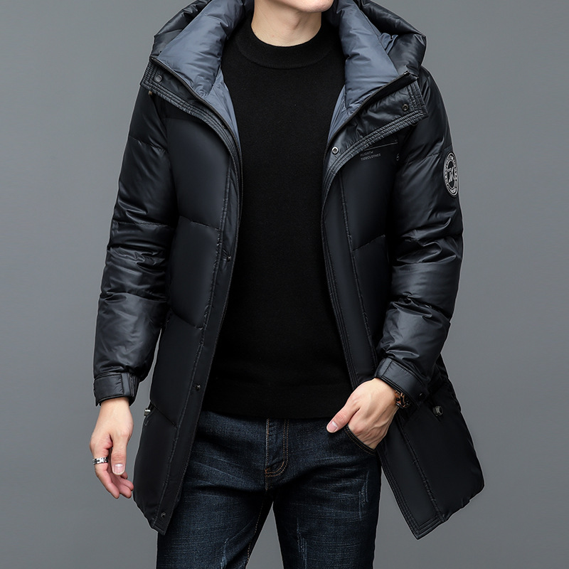 Men's Mid-Length Hooded down Jacket Winter New Fashion Casual Thick Warm Coat for Young and Middle-Aged Men