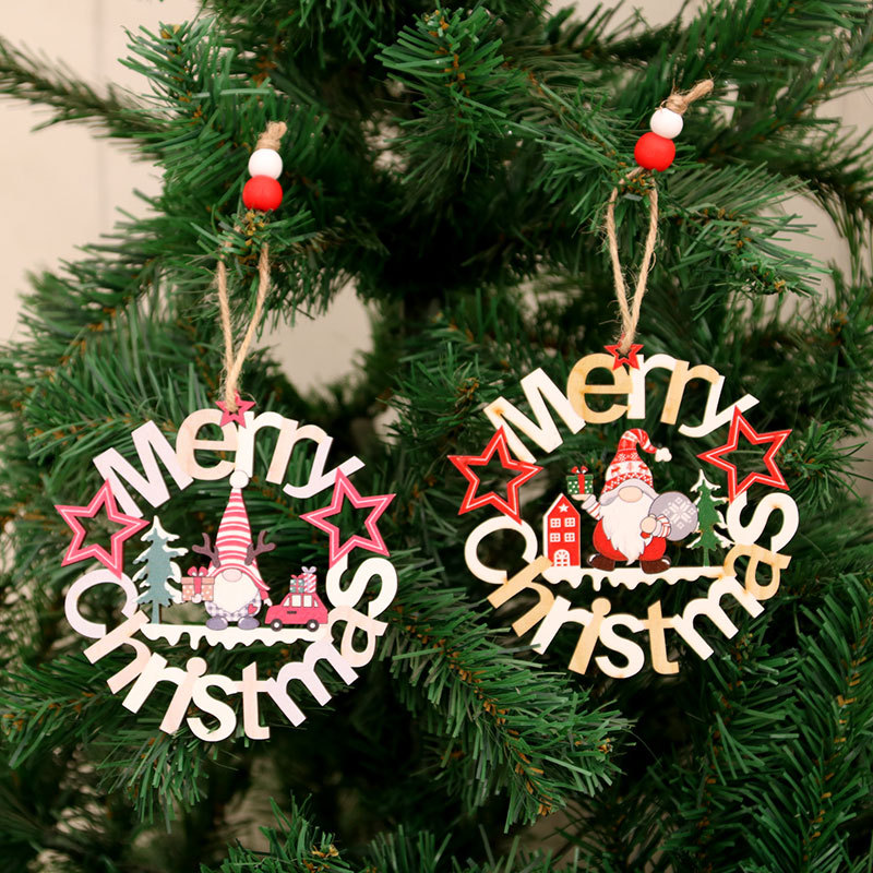 Nuevo hueco colgante de madera de Navidad adornos colgantes árbol de Navidad pequeño colgante sin rostro ancianos decoraciones de Navidad