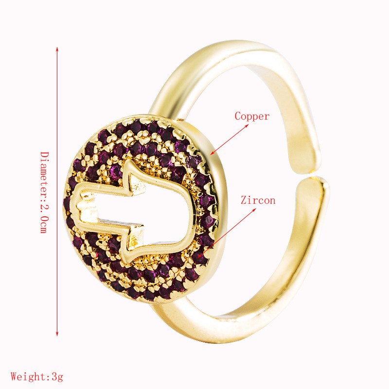 18k Fashion Hollow Palm Geometric Copper Adjustable Inlaid Zircon Ring Wholesale Nihaojewelry display picture 1