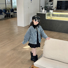 女童韩版外套2025冬季新款中小童加厚夹棉灯芯绒磨白翻领外套