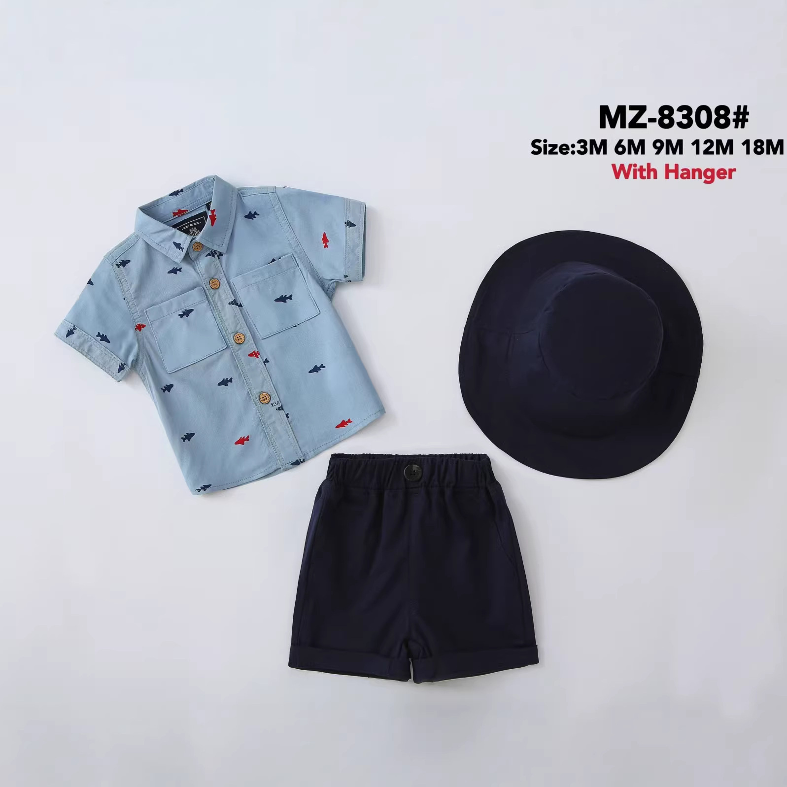 Foreign Trade Suit Baby 3m-18m New 3-Piece Summer Shirt + Shorts + Hat Baby Suit Mz8301