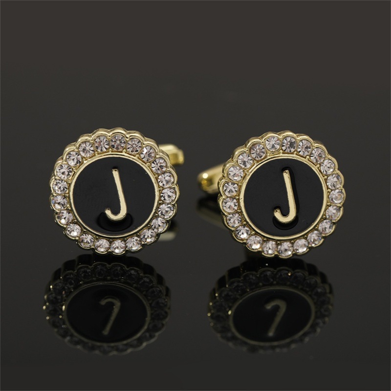 Cufflinks For Men With Initial Letters, Elegant Round Studded Gift_voghion.com
