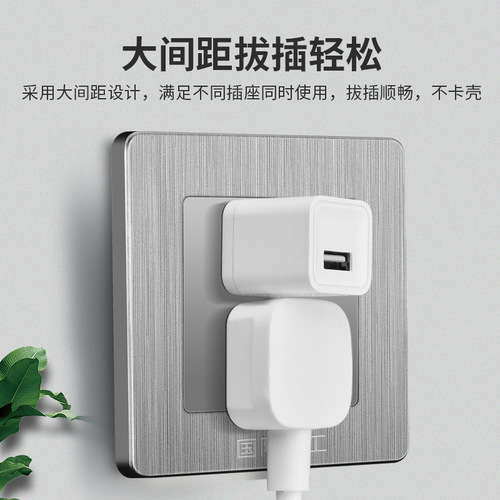 International Electrician Wall Switch Panel, Brushed Gray, Single Gang, One/Two-way, Multi-Control, Five-Outlet, Home Use, Flush-Mounted Socket