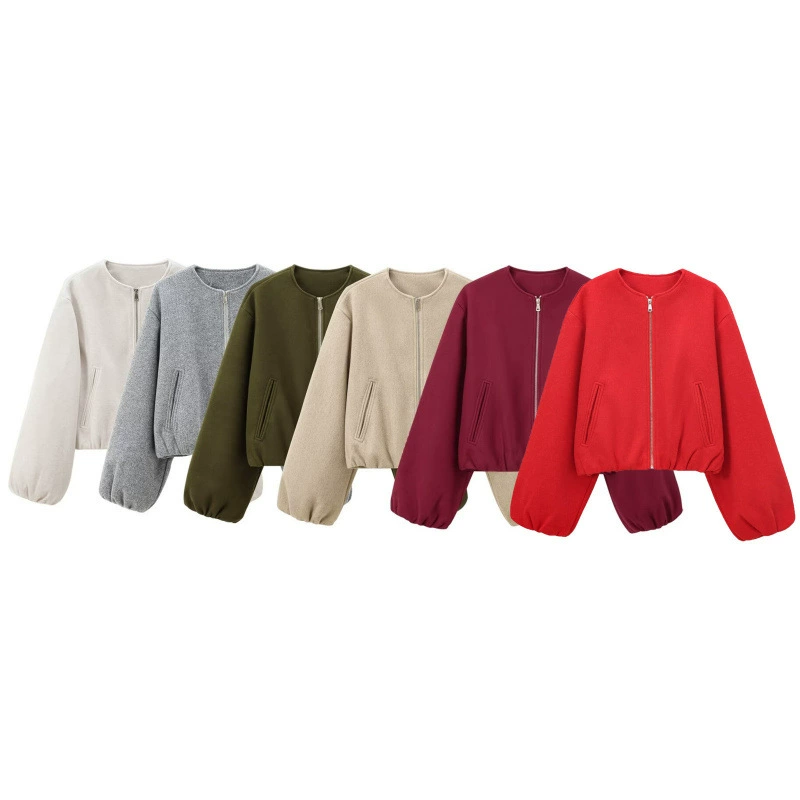 AliExpress экспорт 2025 весенняя новая мягкая короткая куртка на молнии в европейском и американском стиле с круглым вырезом