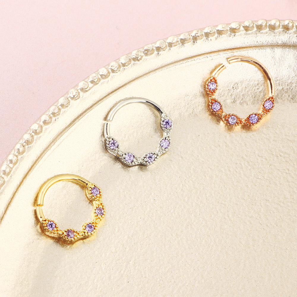 Fashion Round Copper Inlay Artificial Gemstones Nose Ring 1 Piece