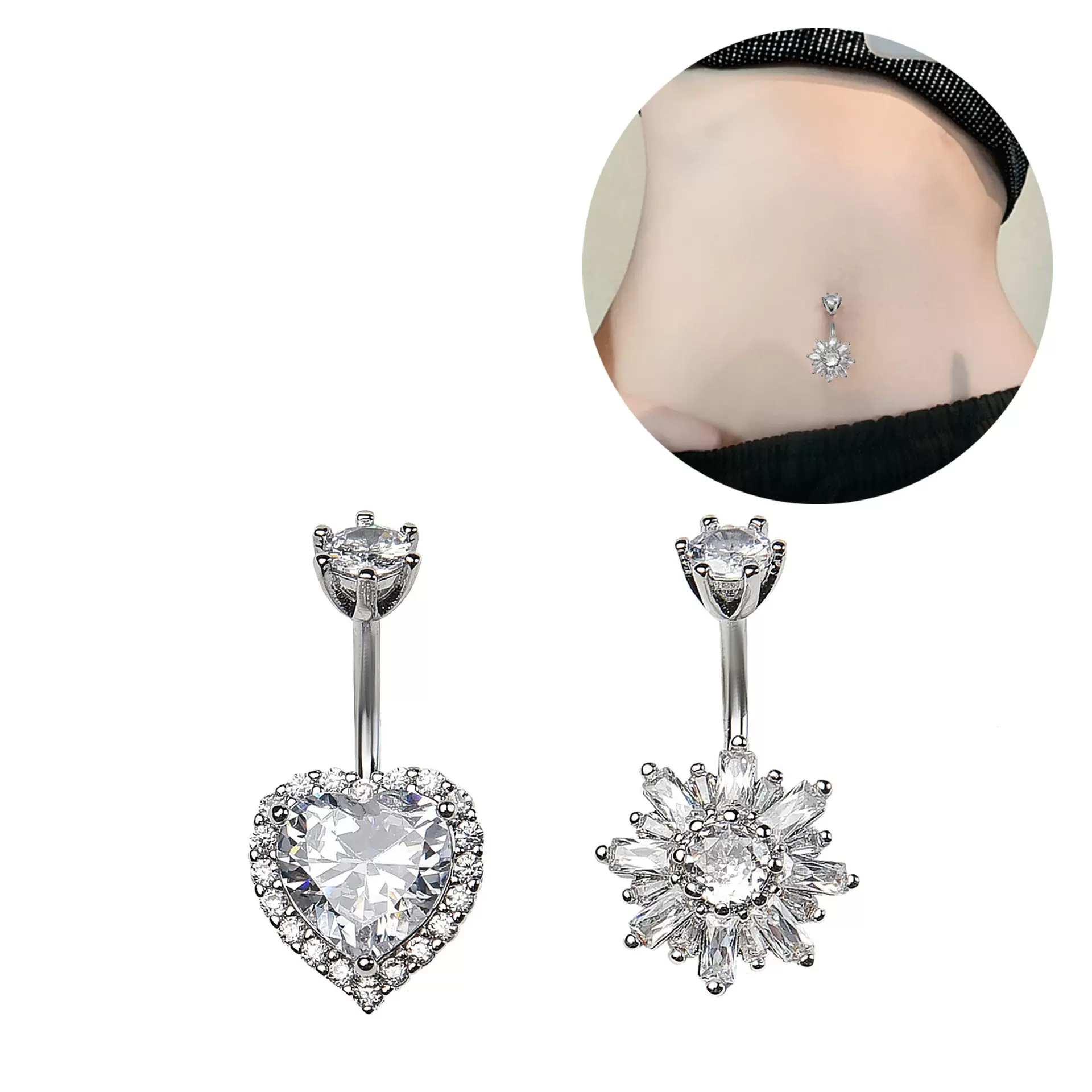 双头太阳花镶钻肚脐钉欧美人体穿刺饰品肚脐环女神肚脐扣厂家批发