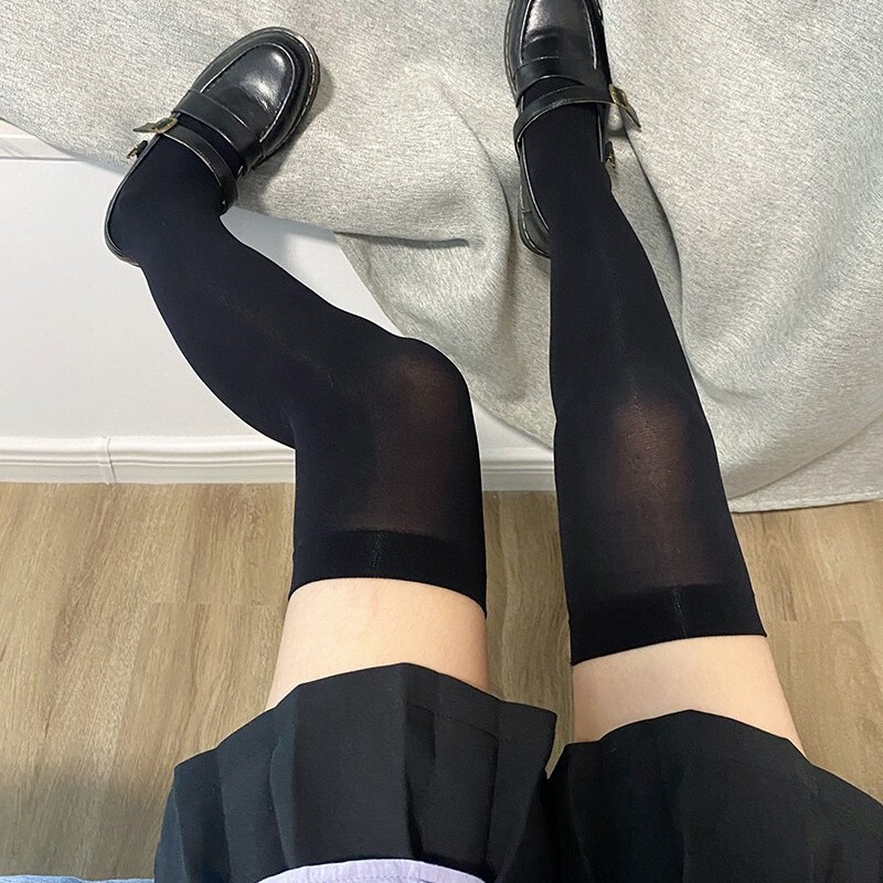 Spring and Summer Japanese Style Jk Velvet White Stockings for Women, Pressure Over-The-Knee Socks, Sexy Slimming Thigh-High Socks, Black Long Socks