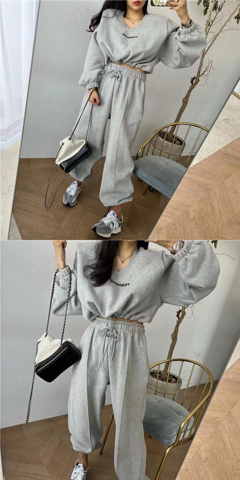 ActiveGo Korean Style Fleece-Lined Thickened Casual Sports Suit For Women, Autumn And Winter New Fashion Letter Two-Piece Set_desvips.com