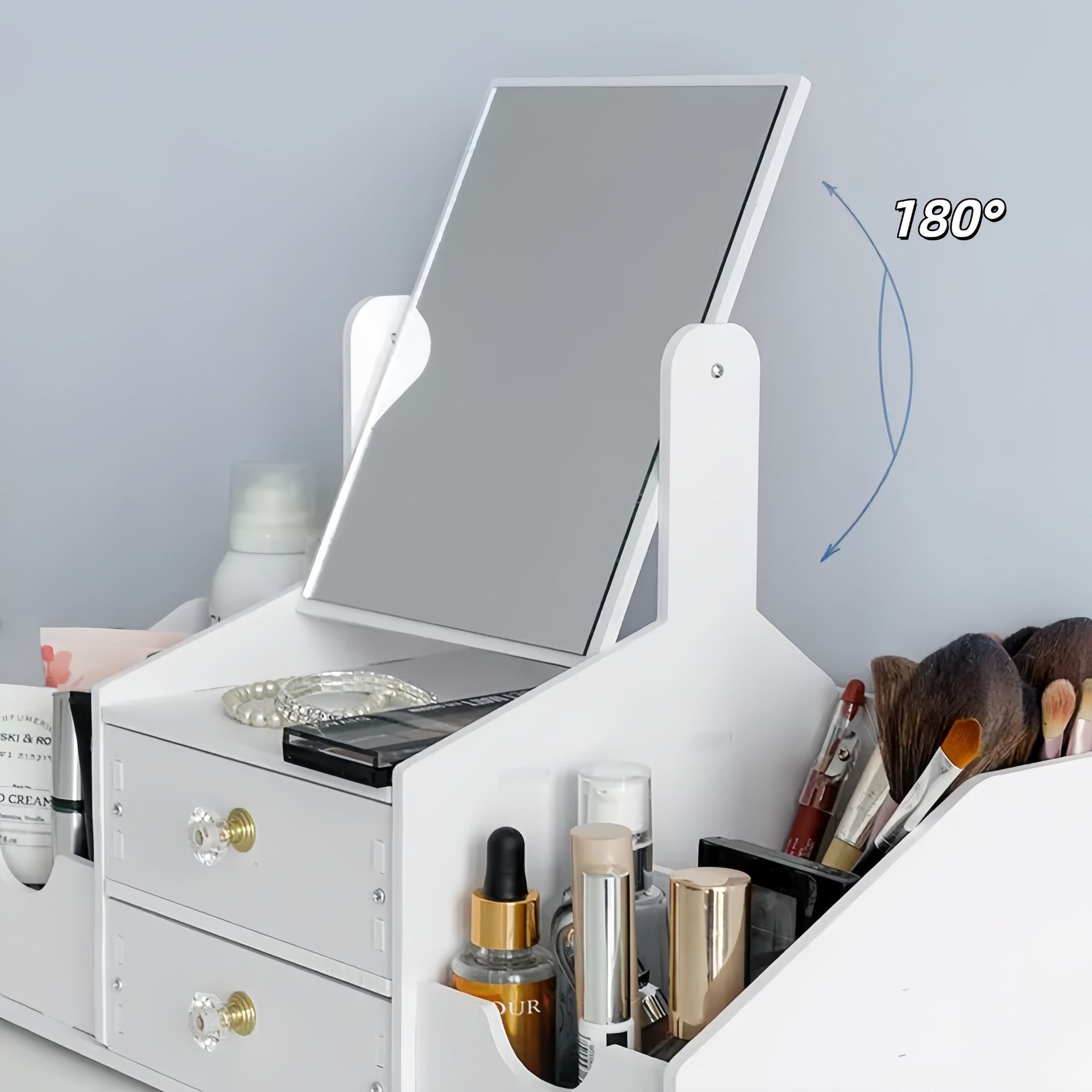 Caja de almacenamiento de cosméticos espejo de escritorio espejo de maquillaje dormitorio de estudiantes almacenamiento de escritorio joyas portátiles espejo de vestuario