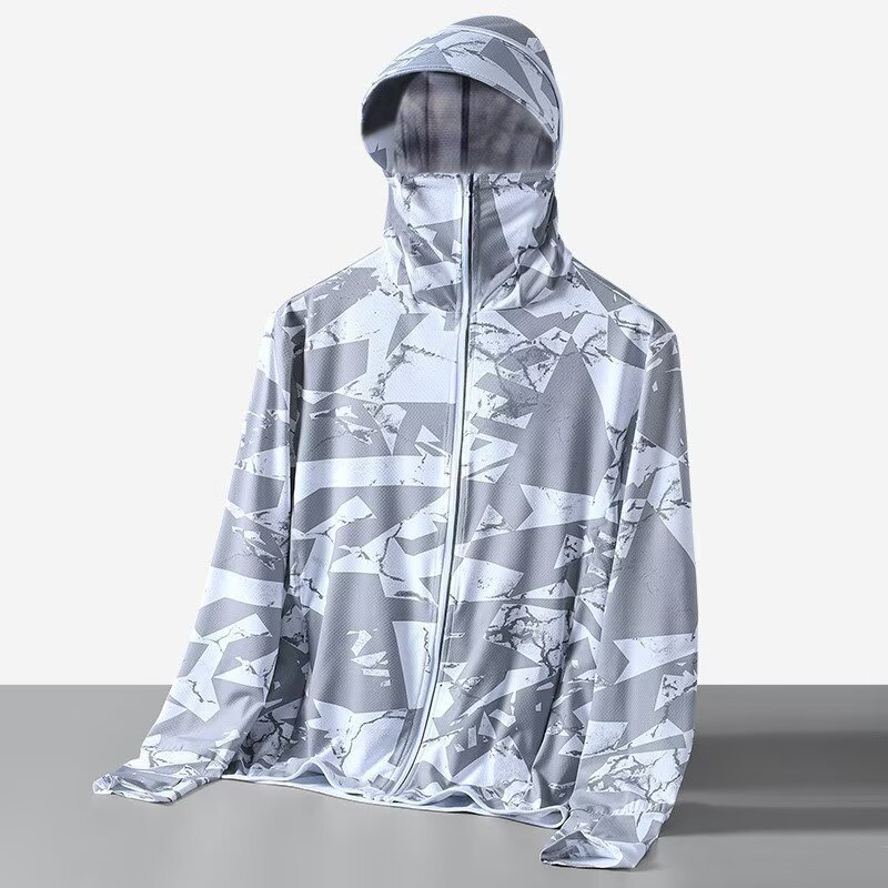 2025 New Summer Style Men's Ice Silk Camouflage Sun Protection Clothing with Hood, Anti-Uv, Quick-Drying, Breathable, Outdoor Fishing and Cycling