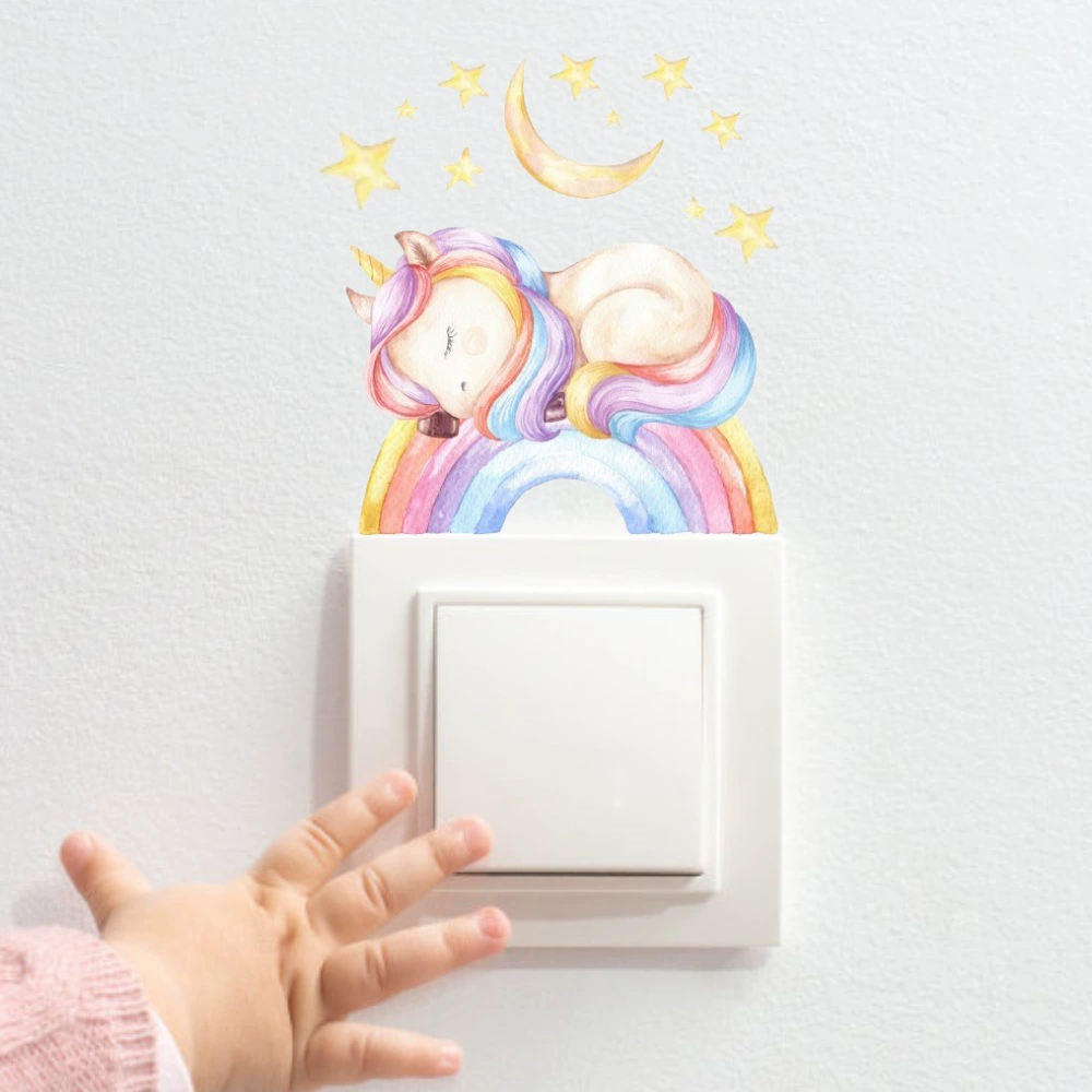 Любящий гость DD1106 новый радужный единорог переключатель наклейки для гостиной спальни стены компоновка самоклеящаяся наклейка