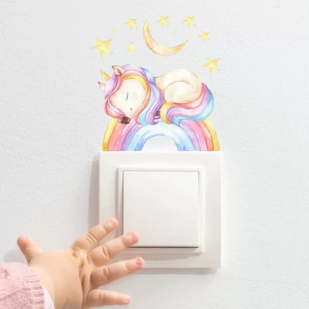 爱客DD1106新款彩虹独角兽开关贴 客厅卧室墙壁开关布置自粘贴纸