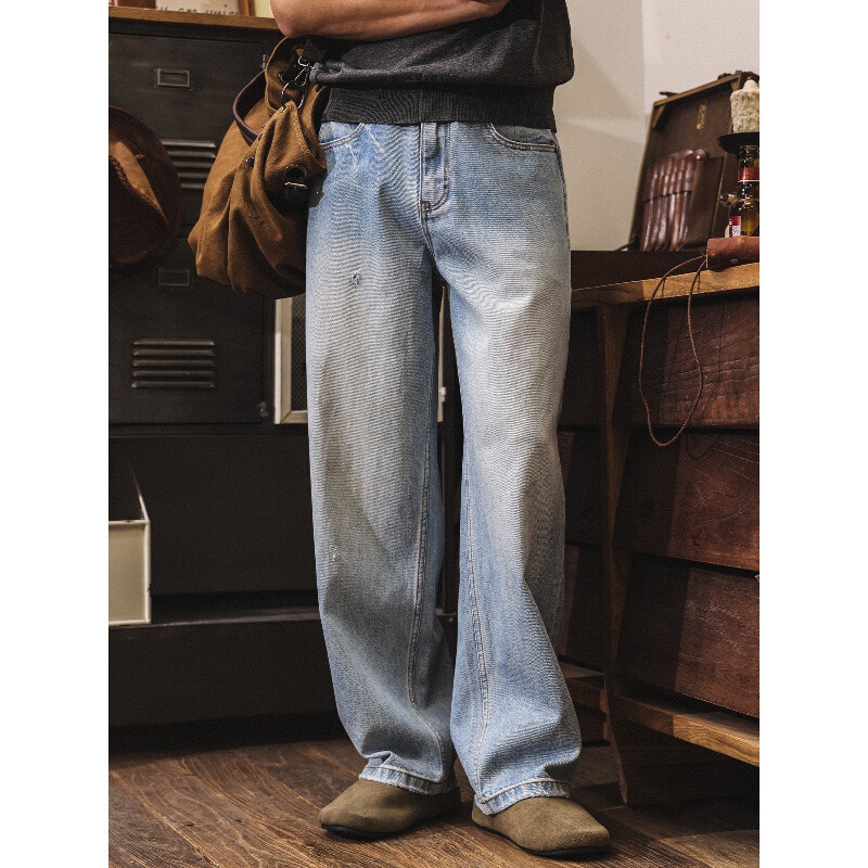 American Retro Washed White Wide-Leg Jeans for Men, 2026 New Spring Trendy Brand Loose Casual Straight Pants American Retro Washed White Wide-Leg Jeans for Men, 2026 New Spring Trendy Brand Loose Casual Straight Pants