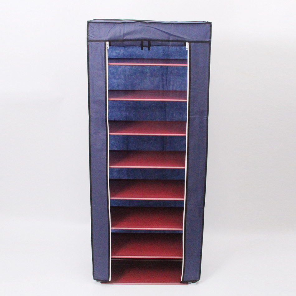 Gabinete de zapatos simple de múltiples capas liso tela no tejida cremallera estante de zapatos cubierta de tela a prueba de polvo zapato estante de almacenamiento gabinete estante de montaje comercio exterior
