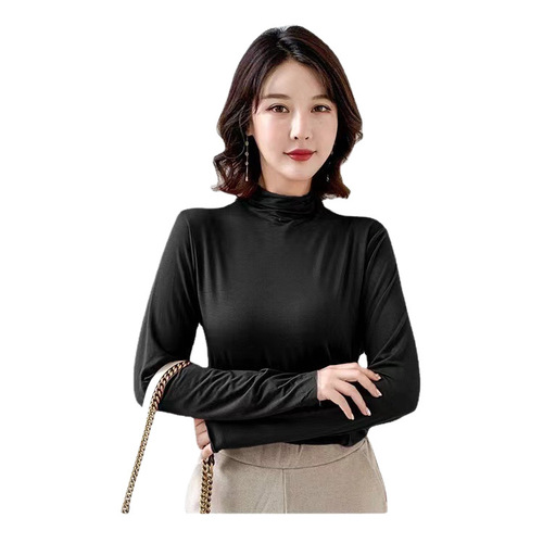 Autumn/Winter Modal Base Layer Shirt for Women, Semi-High Collar Long-Sleeve Top, Fitted T-Shirt, Nine Color Face Mask Top