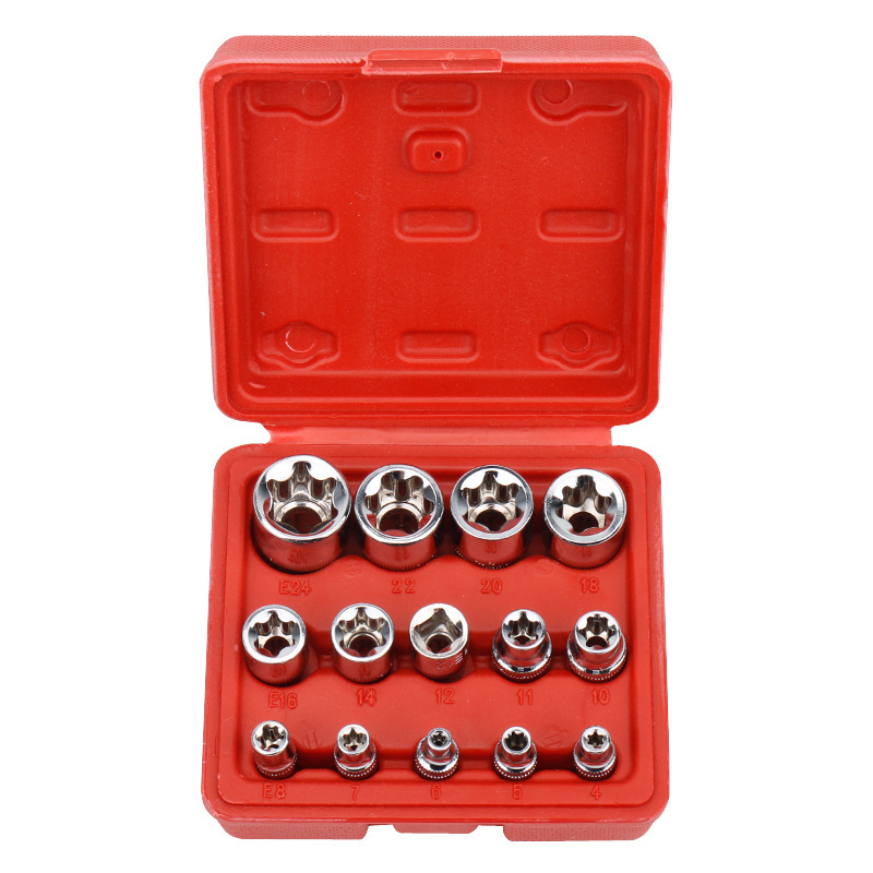 14件套E型6角梅花套筒汽车修理套装机修工具