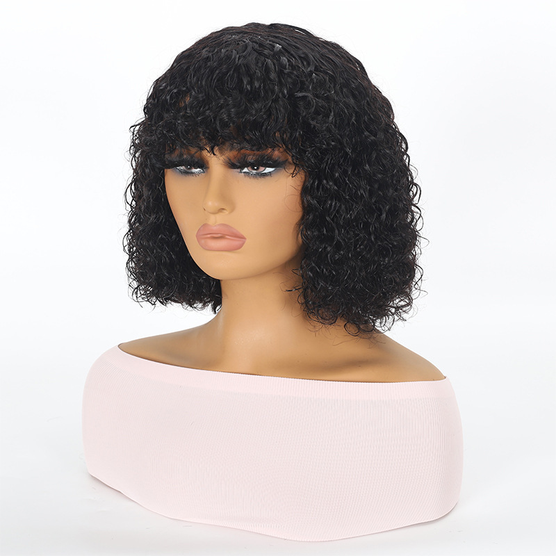夏の热い贩売レディース机构ショートヘアヘアカーラーhuman hair wigリアルヘアウェーブヘッドカバーかつらフルヘア|undefined