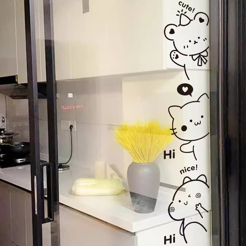 可爱ins风小动物贴纸厨房卫生间玻璃门墙贴画奶茶店铺推拉门装饰|undefined