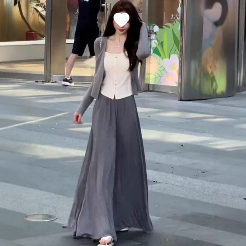 早秋装搭配一整套气质女神范高级感小香风假两件上衣半身裙子套装|undefined