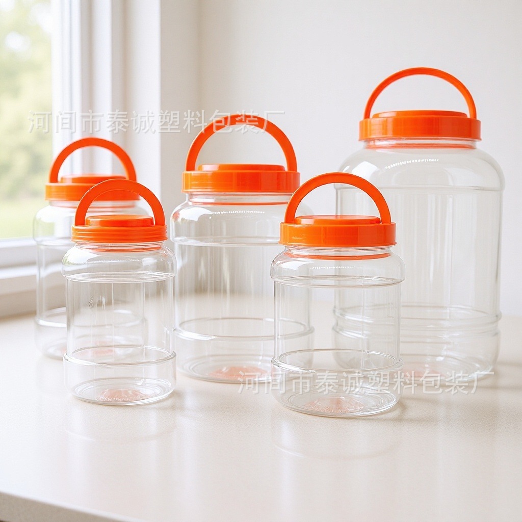 Transparente para mascotas portátil sellado caramelo tarro de almacenamiento de plástico envasado de alimentos tarro 1L-5L boca ancha botella de miel