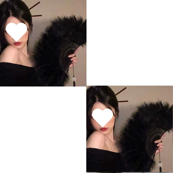 Feather folding fan - same style as the main picture in black, two pack