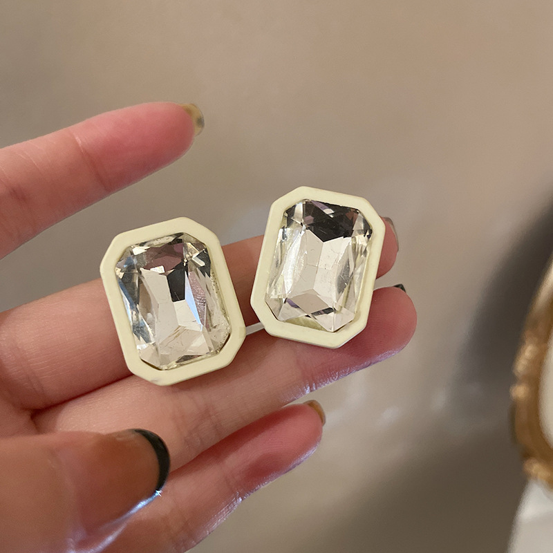 simple geometric rectangular spray paint glass diamond gemstone earrings